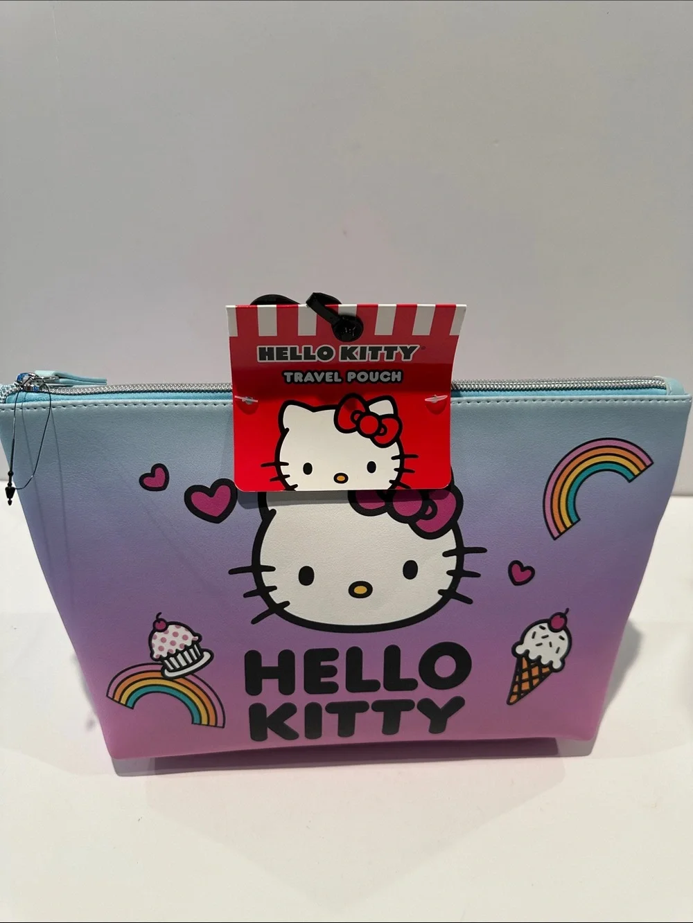 NWT Hello Kitty Purple Rainbow Kitty Travel Makeup Pouch.